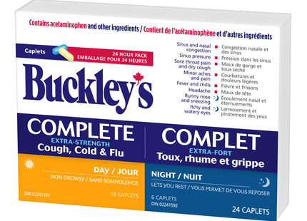 Buckley's - Pack pratique complet extra fort contre la toux, le rhume et la grippe 24 heures | 18 caplets de jour + 6 caplets de nuit