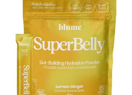 Blume - Poudre hydratante SuperBelly pour le renforcement intestinal, citron et gingembre | 15 sachets