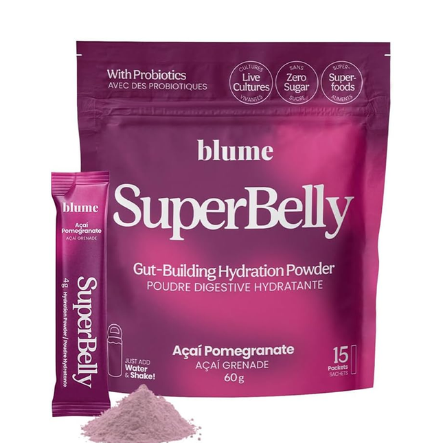 Blume - SuperBelly Gut-Building Hydration Powder, Açai Pomegranate | 15 Sachets