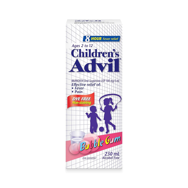 Advil liquide pour enfants – Soulagement de la fièvre pendant 8 heures pour les enfants de 2 à 12 ans, saveur gomme balloune | 230 ml
