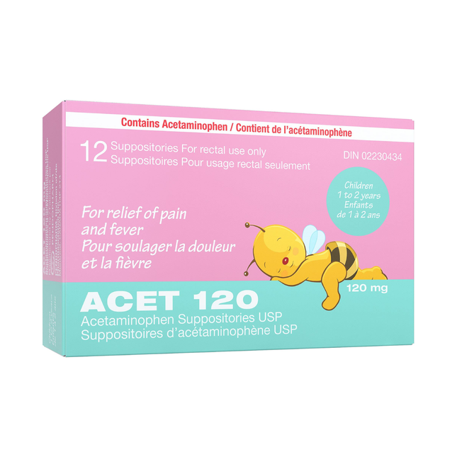 Norwell - ACET 120 mg pour enfants de 1 à 2 ans | 12 suppositoires
