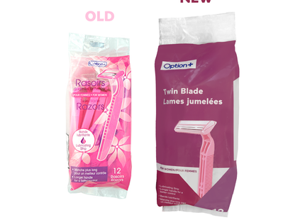 Rasoirs à double lame Option+ avec bande lubrifiante pour femmes | 12 rasoirs