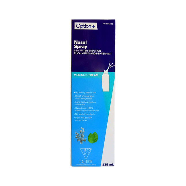 Option+ Spray nasal à l'eau de mer, eucalyptus et menthe poivrée | 135 ml