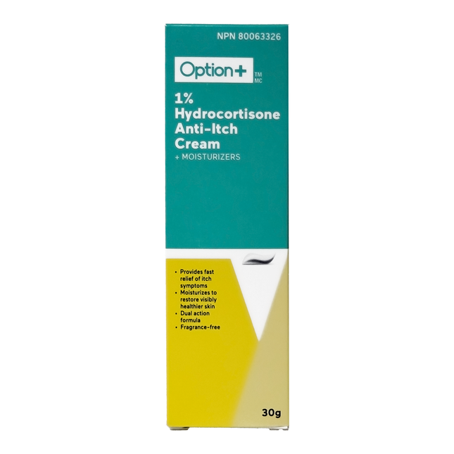 Option+ Crème anti-démangeaisons à 1 % d'hydrocortisone avec hydratant | 30g