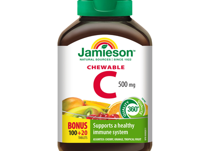 Jamieson - Vitamine C à croquer 500 mg, fruits tropicaux exotiques | 120 comprimés
