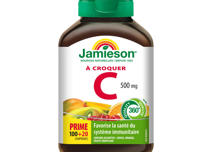 Jamieson - Vitamine C à croquer 500 mg, fruits tropicaux exotiques | 120 comprimés