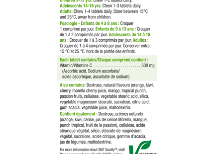 Jamieson - Vitamine C à croquer 500 mg, fruits tropicaux exotiques | 120 comprimés