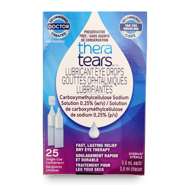 Thera Tears - Gouttes oculaires lubrifiantes - Contenants à usage unique | 25 x 0,6 ml par contenant