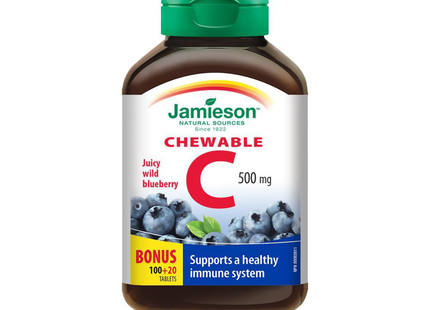 Jamieson - Vitamine C à croquer 500 mg - Bleuet sauvage juteux | 120 comprimés
