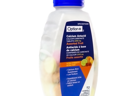 Option+ Antiacide Calcium Fruits assortis, Ultra Fort | 72 Comprimés à Croquer