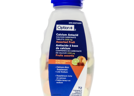 Option+ Antiacide Calcium Fruits assortis, Ultra Fort | 72 Comprimés à Croquer