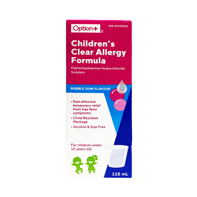 Option+ Formule anti-allergie pour enfants, gomme à bulles | 115 ml
