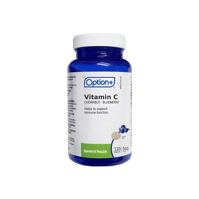 Option+ Vitamin C Chewables 500MG - Blueberry | 120 Tablets