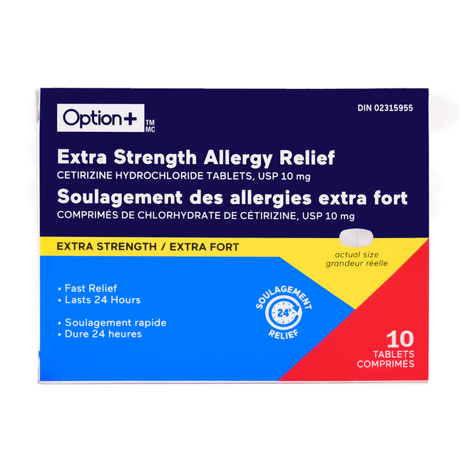 Option+ Soulagement des allergies extra fort 10 MG | 10 comprimés