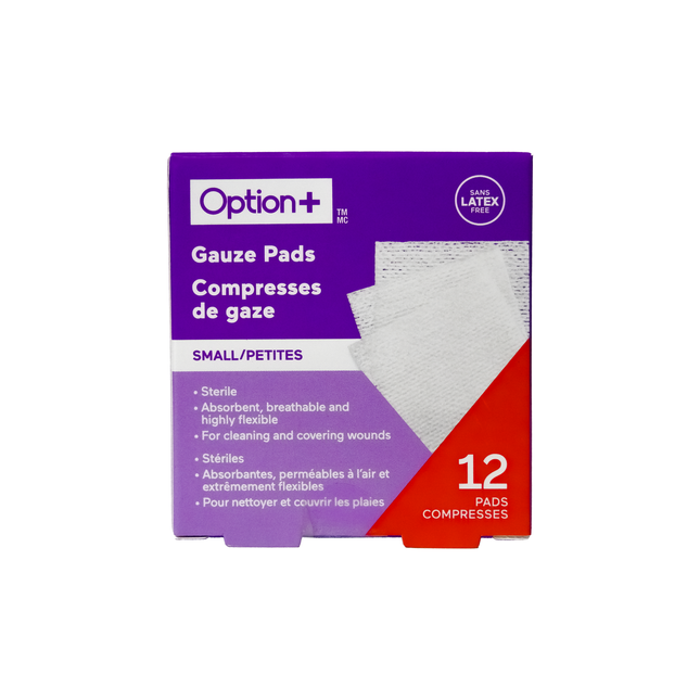 Option+ Petites compresses de gaze 5 cm x 5 cm | 12 tampons