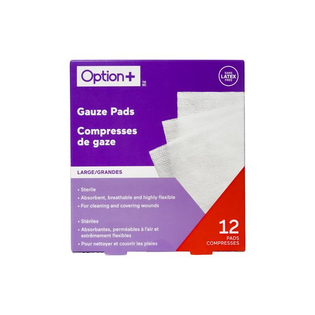 Option+ Grandes compresses de gaze 10 cm x 10 cm | 12 tampons