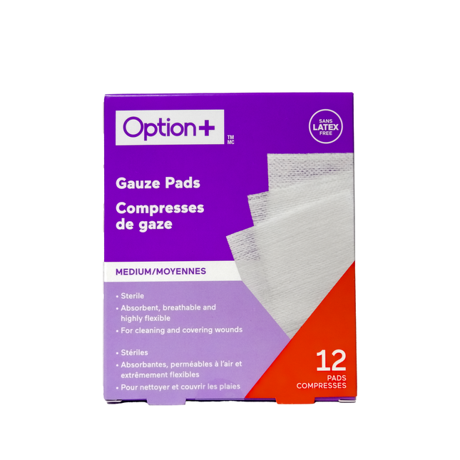 Option+ Tampons de gaze moyens 7,6 cm x 7,6 cm | 12 tampons