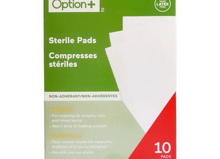 Option+ Serviettes stériles non adhérentes, grande taille | 10 serviettes