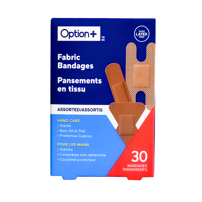 Option+ Pansements en tissu, assortis | 30 pansements