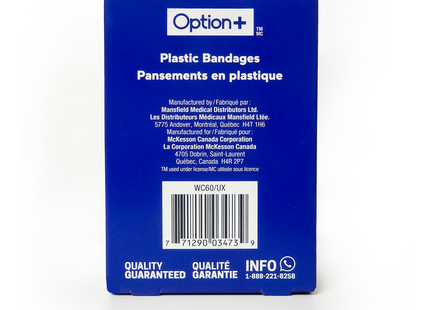 Option+ - Pansements en plastique résistants à l'eau assortis | 60 pansements