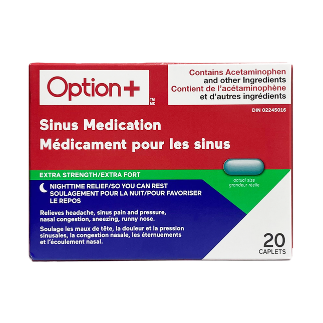 Option+ Médicament pour les sinus, extra fort | 20 comprimés