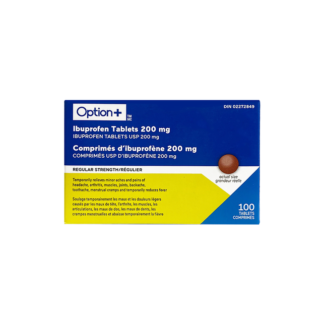 Option+ Ibuprofen USP 200 mg, Regular Strength | 100 Tablets