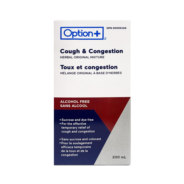 Option+ Cough & Congestion Herbal Original Mixture, Alcohol Free | 200 mL