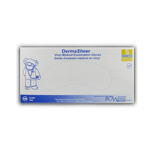 Bowers - DermaSheer Vinyl Medical Examination Gloves Small