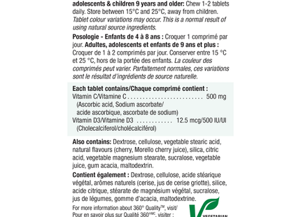 Jamieson - Vitamine C à croquer 500 mg + Vitamine D3 500 UI - Tarte aux griottes | 75 comprimés