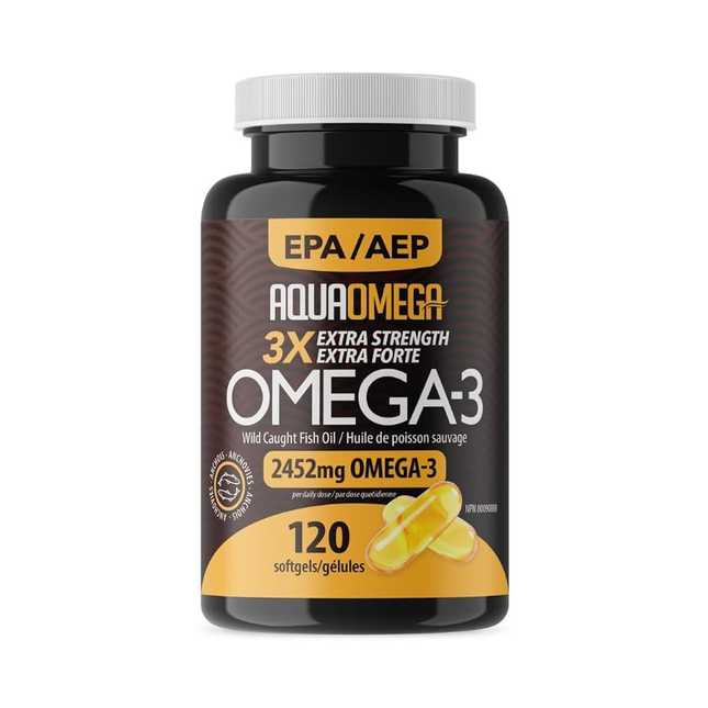 Aquaomega - Wild Caught Fish Oil Omega-3, 3X Extra Strength 2452mg EPA | 120 Softgels