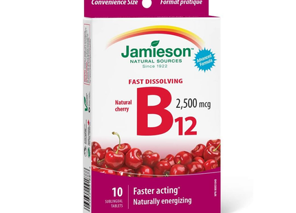 Jamieson - Vitamine B12 2500 mcg, cerise naturelle | 10 comprimés sublinguaux