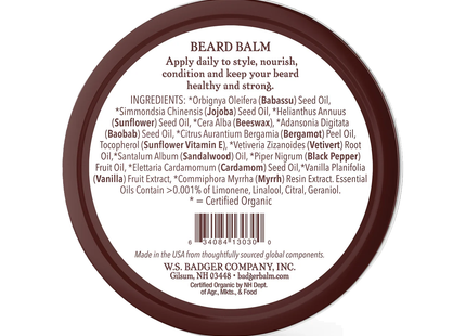 Badger - Baume à Barbe Bio - Bergamote & Vanille | 56g