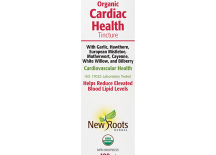 New Roots - Organic Cardiac Health Tincture With Garlic, Hawthorn, European Mistletoe, Motherwort, Cayenne, White Willow, and Bilberry | 100 mL