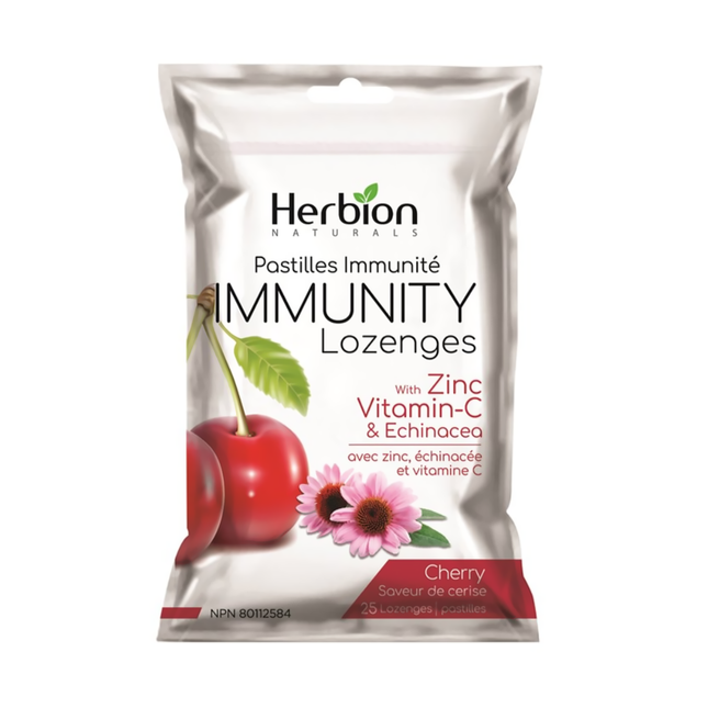 Herbion Naturals - Pastilles pour l'immunité au zinc, vitamine C, échinacée et cerise | 25 pastilles