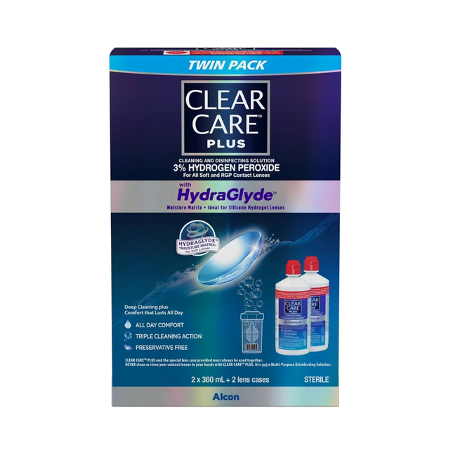 Clear Care - Solution nettoyante et désinfectante avec HydraGlyde | 2 x 360 ml