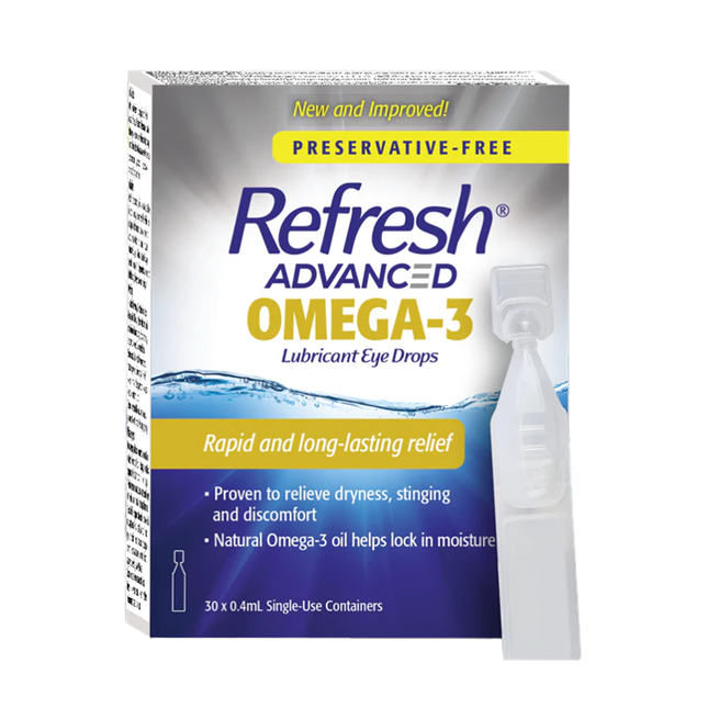Refresh - Gouttes oculaires lubrifiantes aux oméga-3 avancés | 30 x 0,4 ml