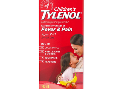 Tylenol - Tylenol pour enfants - Soulagement rapide et efficace de la fièvre et de la douleur - pour les 2 à 11 ans - Saveur banane et baie | 100 ml