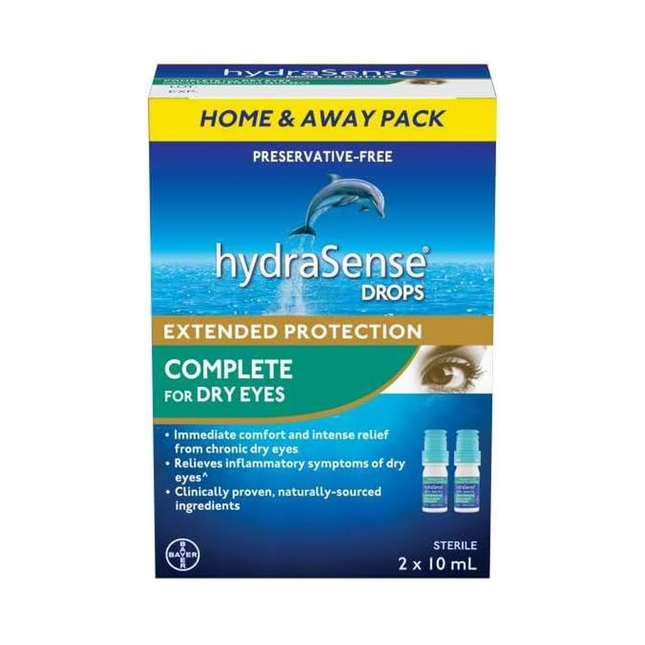 HydraSense - Protection prolongée, collyre complet pour les yeux secs | 2 x 10 ml