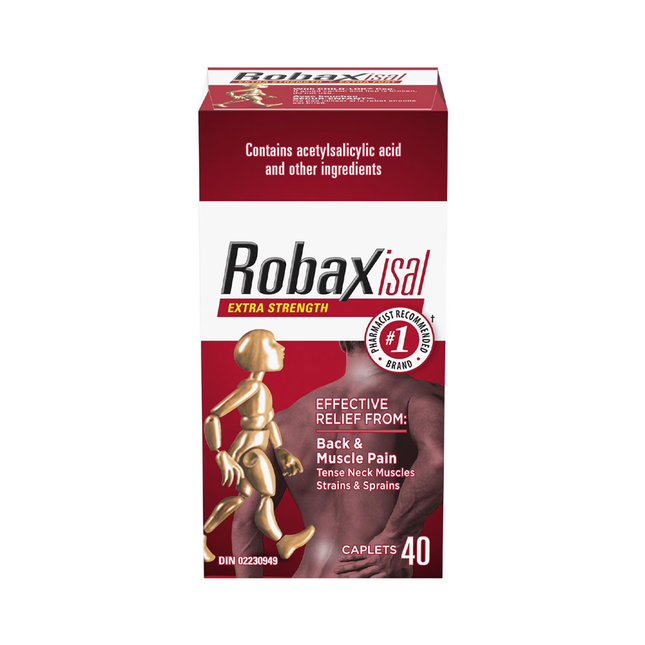 Robaxisal - Acide acétylsalicylique extra fort + caplets relaxants musculaires | 40 comprimés