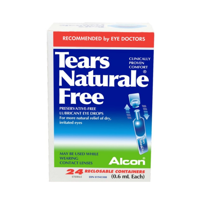 Alcon - Gouttes oculaires lubrifiantes gratuites Tears Naturale | 24 contenants refermables