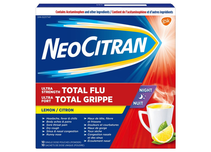 NeoCitran - Ultra Fort Total Flu Night - Citron | 10 pochettes