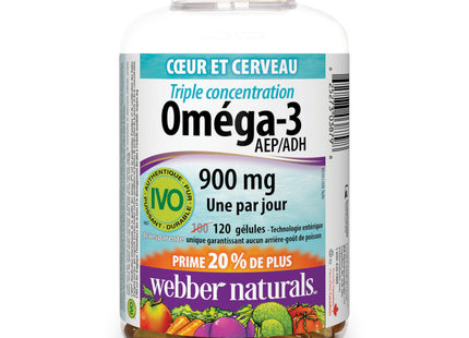 Webber Naturals - Oméga-3 triple force 900 mg EPA/DHA | BONUS 100+20 Gélules