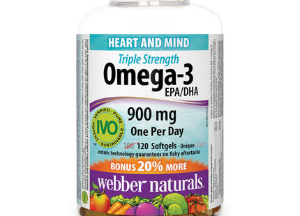 Webber Naturals - Oméga-3 triple force 900 mg EPA/DHA | BONUS 100+20 Gélules