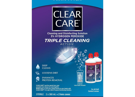 Clear Care - Solution nettoyante et désinfectante, triple action nettoyante | 2 x 360 ml