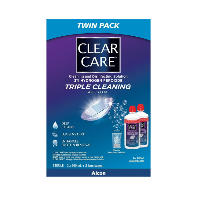 Clear Care - Solution nettoyante et désinfectante, triple action nettoyante | 2 x 360 ml