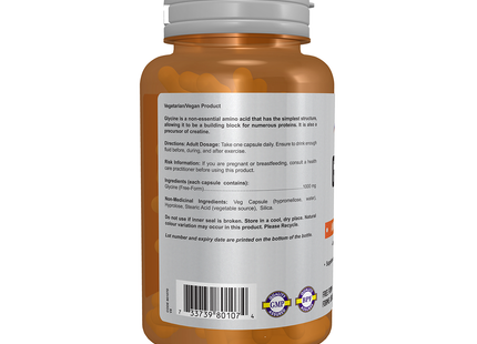 MAINTENANT - Sports - Acides aminés glycine 1000 mg, complément d'entraînement | 100 capsules