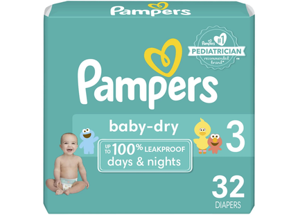 Pampers - Baby Dry Leakproof Days & Nights Diapers, Size 3 | 32 Diapers