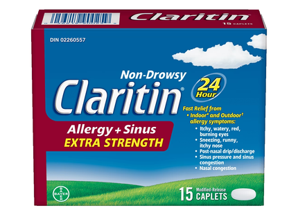 Claritin - Caplets extra-forts sans somnolence pour les allergies et les sinus 24 heures | 15 caplets