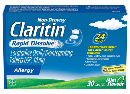 Claritin - Comprimés anti-allergies à dissolution rapide, sans somnolence, saveur de menthe | 30 comprimés