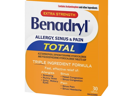 Benadryl - Caplets extra forts pour le soulagement total des allergies et des sinus | 30 comprimés